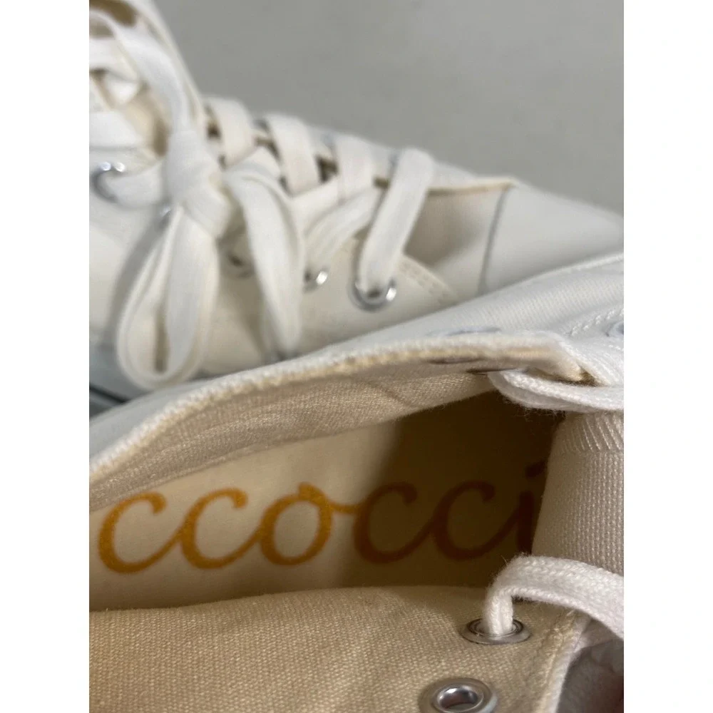 Ccocci Womens High Top Canvas‎ Sneakers Off White Smiley Face Patch Size 8